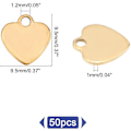 Miniatyrbillede 2 af 5: 50 stk. gyldne hjerte charms, allergivenlige charms, rustfrit stål vedhæng 1,2 mm hul, blankt fladt metal vedhæng til gør-det-selv smykkefremstilling 9,5 mm