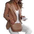Miniatyrbillede 2 af 5: Elegant Slim Ensfarvet Dame Jakkesæt Toppe Kvinder Langærmet Casual Kort Frakke Til 4XL A