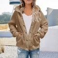 Miniatyrbillede 2 af 5: Kort Vinter Cardigan til Kvinder Langærmet Plys Frakke Med Dobbelte Lommer Ensfarvet XL Caramel Color