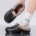 Miniatyrbillede 3 af 7: Hyggelige Vandtætte Hjemmesko Anti-skrid Slip-on Sko Indendørs Til Mænd Vinter Sko Fuzz-forede Træsko black EU39 40
