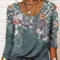 Miniatyrbillede 4 af 5: Dame Efterår Afslappet T-shirt Geometrisk Print U-Hals T-shirt Til Udendørs Dating Shopping Brug 3XL 4