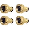 Miniatyrbillede 1 af 5: 4 Stykker Have Messing Vandhane Konnektor, 1/2 Tomme Og 3/4 Tomme 2-i-1 Hun Til Slids Adapter