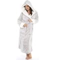 Miniatyrbillede 2 af 5: Fleece Badekåbe Dame Blød Morgenkåbe Hætte Fluffy Frotte Lang Badekåbe Grey 2XL