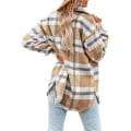 Miniatyrbilde 3 av 4: Kvinner Casual Rutete Langærmet Skjorter, Flanell Shacket Skjortejakker Khaki 2XL
