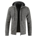 Miniatyrbilde 4 av 5: Casual strikket hettegenser for menn med glidelås, fleece, lange ermer, varmende genser for vinteren M Light Grey