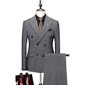 Pikkukuva 1 / 5: Miesten Ruudullinen 3-osainen Puku Slim Fit, Kaksoisrintainen Ruudullinen Pukusetti Light Grey XS