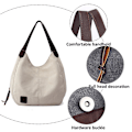 Miniatyrbillede 3 af 5: Multi Pocket Skuldertaske til Kvinder, Canvas Håndtaske, Enkelt Skuldertaske, Kunstnerisk og Minimalistisk White*Grey