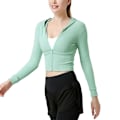 Miniatyrbillede 4 af 5: Dame Crop Tops Sweatshirts Langærmet Fuld Lynlås Hættetrøje Tætsiddende Rib Træningsjakke Til L Yellow
