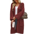 Miniatyrbillede 2 af 3: Casual strikket cardigan til damer med lange ærmer og åben front Red S