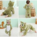 Miniatyrbilde 2 av 5: Dyredress med hette for barn, vintervarm fleece hettegenser jumpsuit romper Yellow 90