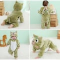 Miniatyrbillede 2 af 4: Børne Dyre Jumpsuit Hættetrøje Vinter Varm Fleece Hættetrøje Jumpsuit Romper Green 80