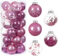 30 st julgranspynt, 5 stilar rosa julgranskulor, 2,36 tum oförstörbara prydnadsföremål för utomhus