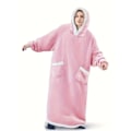 Miniatyrbillede 1 af 5: Casual loungewear-morgenkåbe i store størrelser, tyk Sherpa fleece varm ekstra lang oversized bærbar tæppe til damer med lommer (længde: 150 cm) Pink
