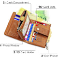 Miniatyrbild 2 av 5: Plånbok i äkta läder för män, RFID-blockerande plånbok med 16 kreditkortsfack, myntficka (brun)