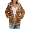 Miniatyrbillede 1 af 5: Kort Vinter Cardigan til Kvinder Langærmet Plys Frakke Med Dobbelte Lommer Ensfarvet XL Caramel Color
