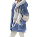 Miniatyrbillede 1 af 5: Vinter Fritidskåbe til Kvinder Hættefarveblok Patchwork Kåbe til Middagsselskaber 5XL Blue
