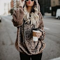 Miniatyrbillede 4 af 5: Blød Fuzzy Sweatshirt til Kvinder - Efterår & Vinter - Varmt Lynlås-Hoodie Trøje 4XL Block Color Khaki