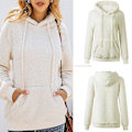 Miniatyrbillede 2 af 5: Dame Plys Sweater Frakke Snøre Hætte Sweater Lange Ærmer Casual Toppe Ny L C