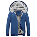 Miniatyrbillede 2 af 2: Vinter Herre Tyk Fleece Sweater Plysfor Åben Front Lynlås Cardigan Hættetrøje Ensfarvet Til Afslappet Brug Ny 4XL Blue