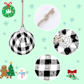 Miniatyrbillede 3 af 5: 16 stk. Buffalo Plaid stofkugler - 5 cm Små jule stofindpakkede kugler Juleophæng (Sort & Hvid)