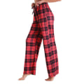 Miniatyrbillede 2 af 4: Dame Pyjamasbukser Stræk Lounge Bukser Ternede Pyjamasunderdele Red M