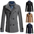 Miniatyrbillede 4 af 5: Herre Dobbeltradet Vinterjakke Vintage Mode Trenchcoat Ensfarvet L Gray