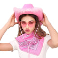 Miniatyrbild 3 av 5: Cowboyhatt med solglasögon, fjäder cowgirlhatt för Halloween Blue