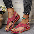 Miniatyrbild 5 av 5: Dam Solid Color Broderade Flip Flop Sandaler Strandtofflor 086 Red EU 41