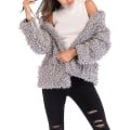 Miniatyrbillede 3 af 5: Dame Hætte Kort Frakke Casual Langærmet Løs Faux Shearling Lynlås Varm Cardigan 2XL C