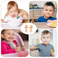 Pikkukuva 5 / 5: Itsepalveluastiat, silikonilusikka- ja haarukkasetti, tukehtumisenestokansi, helppo tarttua, sopii vieroitukseen Beige