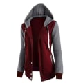 Miniatyrbillede 4 af 5: Sweatshirt til kvinder Patchwork Hætte Langærmet Firdobbelt-knap Top Jakke L Red
