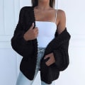 Miniatyrbillede 2 af 5: Dame Cardigan Sweater Ensfarvet Bluse Løs Langærmet Afslappet Frakke Plusstørrelse S D