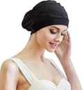 Plisserad badmössa dam simhatt kvinnor långt hår badmössa badmössa öron skydd mössa simhatt super elastisk turban simhatt surfing mössa S