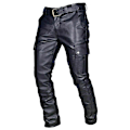 Pikkukuva 2 / 5: Miesten tekonahkaiset kapeat slim fit suorat lahkeet metallinhohtoiset biker-housut Red M