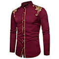Miniatyrbillede 1 af 2: Herre Broderet Langærmet Slim Fit Button Down Casual Party Skjorte Red wine S