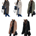 Miniatyrbillede 3 af 5: Lang damefrakke med reverskrave, lange ærmer og plys cardigan-overfrakke XL Caramel Color