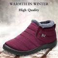 Miniatyrbild 3 av 8: Vinterstövlar Vinter Snöstövlar för Män och Kvinnor Pälsfoder Vattentäta Slip On Utomhus Varma Ankelstövlar Red EU 40