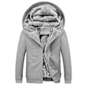Miniatyrbillede 2 af 2: Vinter Herre Tyk Fleece Sweater Plysfor Åben Front Lynlås Cardigan Hættetrøje Ensfarvet Til Afslappet Brug Ny 4XL Gray