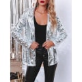 Miniatyrbild 3 av 5: Kvinnors Sequinjacka, Glitter Sparkle Casual Långärmad Blazerrock Silver M