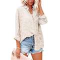 Miniatyrbilde 1 av 5: Chiffonbluse for kvinner, ensfarget, langermet med knapper White M