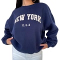 Miniatyrbillede 2 af 5: Dame Letter Print Langærmet Sweatshirt Toppe Pullovers Navy L