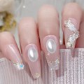 Miniatyrbild 3 av 5: 1200 st vita nageldekorationer platta måne/ovala former 3d nageldekorationer material utsmyckningar för nagelkonst diy hantverkstillbehör 3*4MM