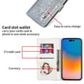 Miniatyrbild 4 av 5: För iPhone 17 Air Stativfodral Glitter Telefon Läderfodral Dragkedjeficka - Silver Silver Multicolor