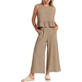 Miniatyrbillede 1 af 5: Sommersæt til kvinder, 2-delt, afslappet tanktop og bukser Khaki XL