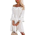Miniatyrbillede 1 af 5: Dame Casual Off Shoulder Blondekjole, Bryllups Aftenfest Kjoler White M