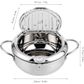 Miniatyrbilde 2 av 5: Friteuse Panne Japansk Tempura Liten Frityrkoker Stekepanne med Termometerlokk og Oljeavløpsstativ for Pommes Frites (Stor størrelse 24cm)