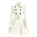 Miniatyrbild 1 av 5: Dam vinterrockar dubbelknäppt elegant vintage mode filt trenchcoat L White