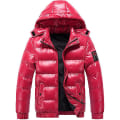 Miniatyrbillede 1 af 5: Herre Skinnende Dunjakke Aftagelig Hætte Vinter Tyk Varm Pufferjakke Red XL