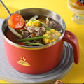 Miniatyrbillede 2 af 5: Instant Noodle Bowl, 900 ml Instant Ramen Skål med Låg (Rød)