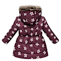Miniatyrbillede 2 af 5: Pigevinterfrakke Jakke Hætte Børn Blomsterprint Parka Overtøj Dark purple 130